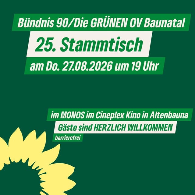 Einladung zum 25. Stammtisch in Baunatal